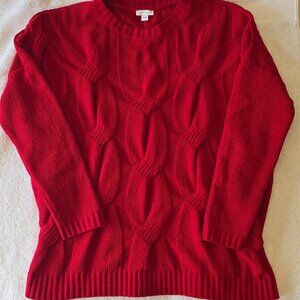 J Jill Sweater Womens Small Red Chenille Cable Knit Pullover Soft Cozy Oversized